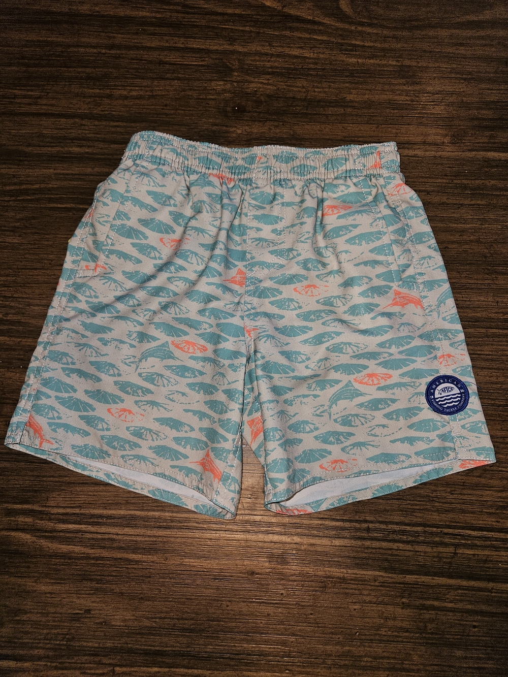 AFTCO Aqua & Coral Fish-Print Kids Swim Trunks